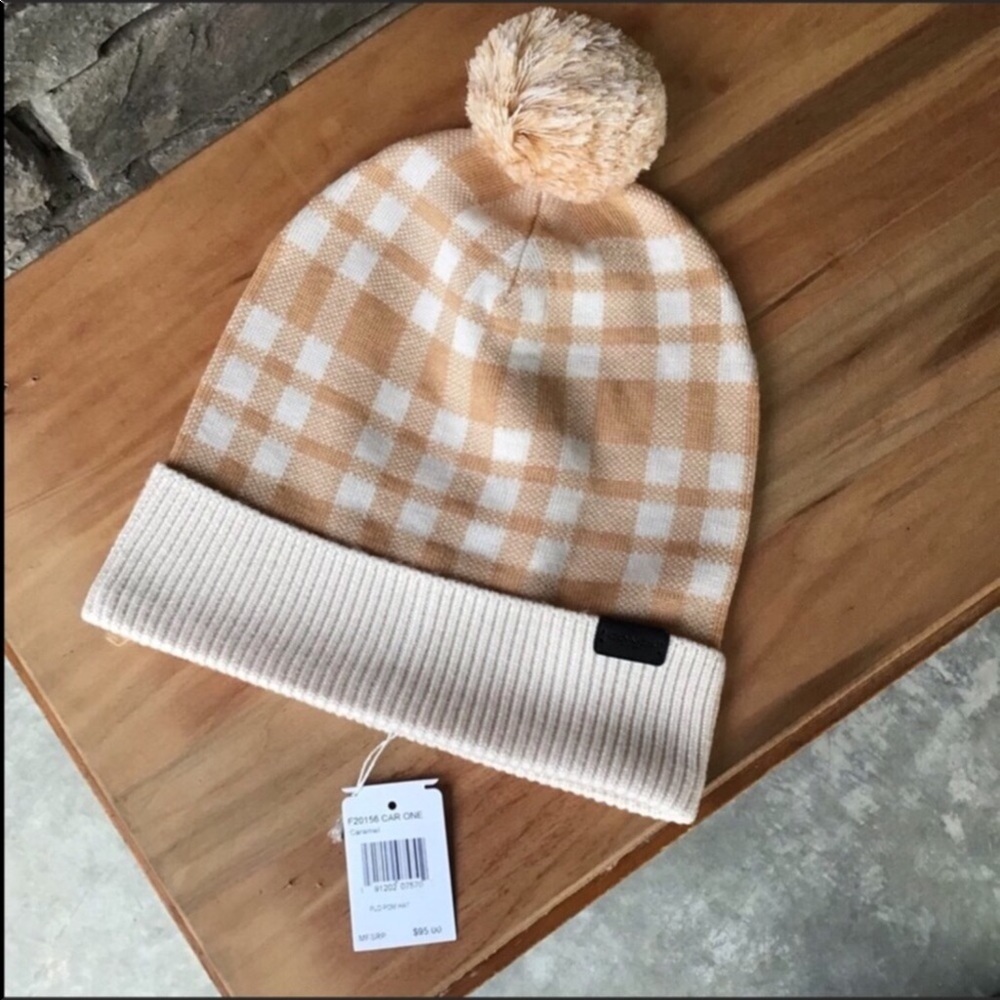 NWT COACH Caramel Plaid Pom Hat F20156